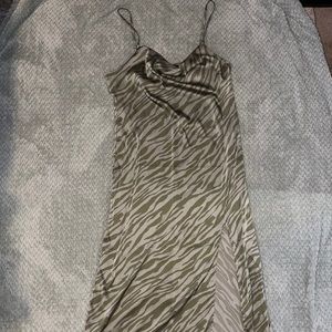Sage Green Animal Print Maxi Silk Dress